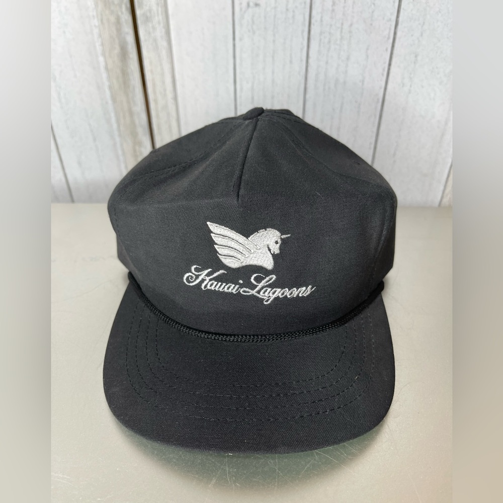 Vintage Hawaii Kauai Lagoon Cali Fame Hat Black Horse Unicorn Adjustable USA